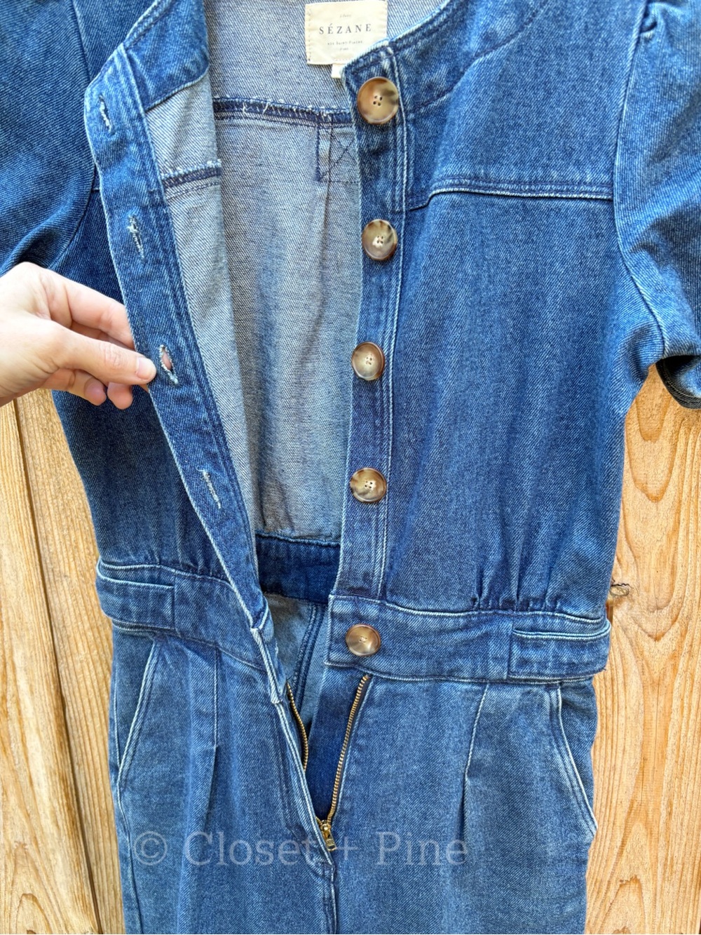 Sezane Lucia Denim Jumpsuit Short Sleeve Size 2 FR 34 - Picture 8 of 17